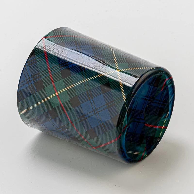 Vintage Decal Tartan Design Glass Candle Cup Scented Candle Jar