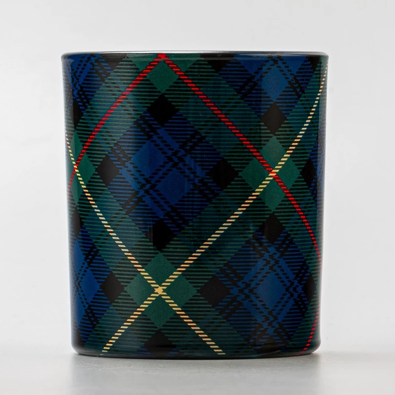 Vintage Decal Tartan Design Glass Candle Cup Scented Candle Jar