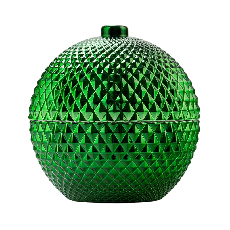  Wholesale Embossed Ball Shape Glass Candle Jar with Lid Decorative 
