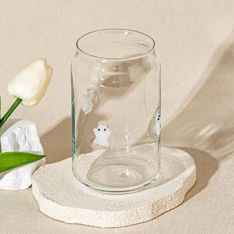 Halloween Ghost Design Clear Glass Candle Holder for Holiday Decoration and Gifts