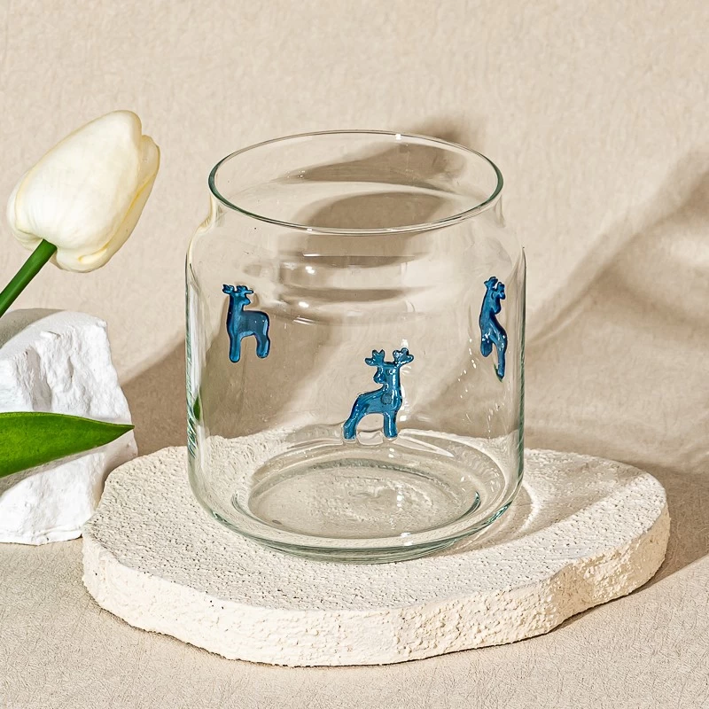 Decorative Deer Design Clear Glass Candle Jar for Holiday Gifts
