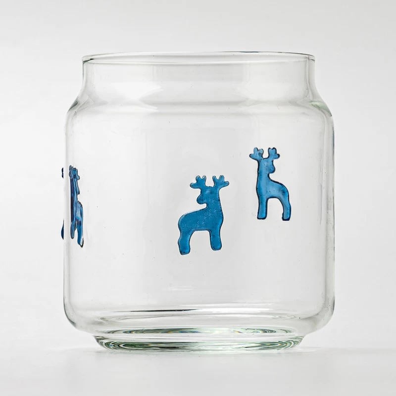 Decorative Deer Design Clear Glass Candle Jar for Holiday Gifts