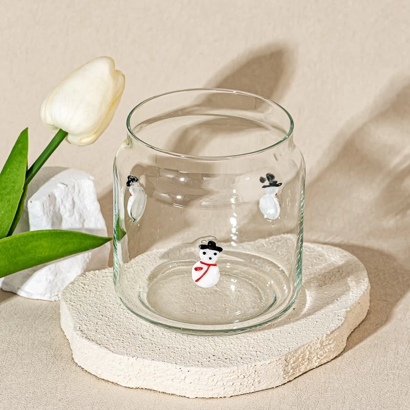 Decorative Snowman Design Clear Glass Candle Vessel for Wholesaling