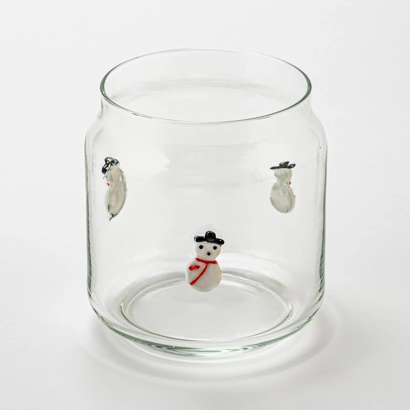 Decorative Snowman Design Clear Glass Candle Vessel for Wholesaling