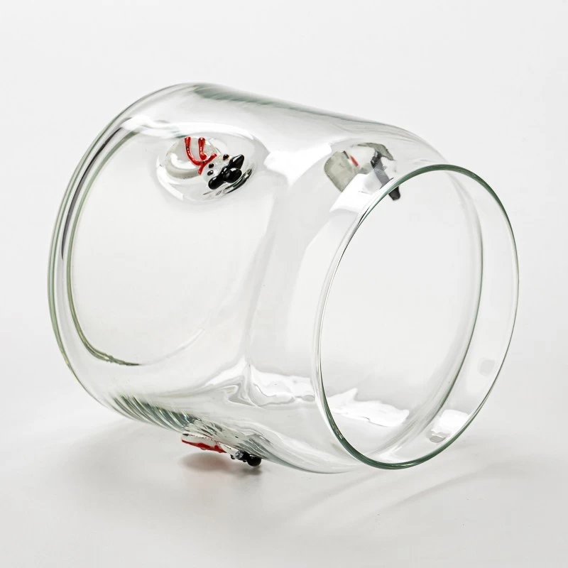 Decorative Snowman Design Clear Glass Candle Vessel for Wholesaling