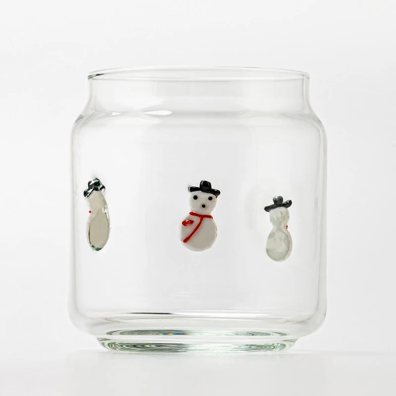 Decorative Snowman Design Clear Glass Candle Vessel for Wholesaling