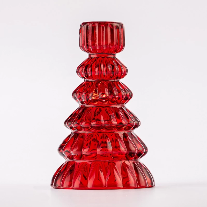 Luxury Red Tree Style Decorative Tealight Holder Glass Candle Jar