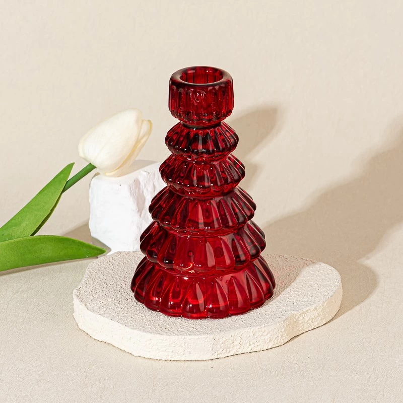 Luxury Red Tree Style Decorative Tealight Holder Glass Candle Jar