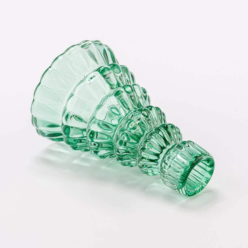 Christmas Tree Shape Green Color Tealight Candle Holder Glass Candle Jar