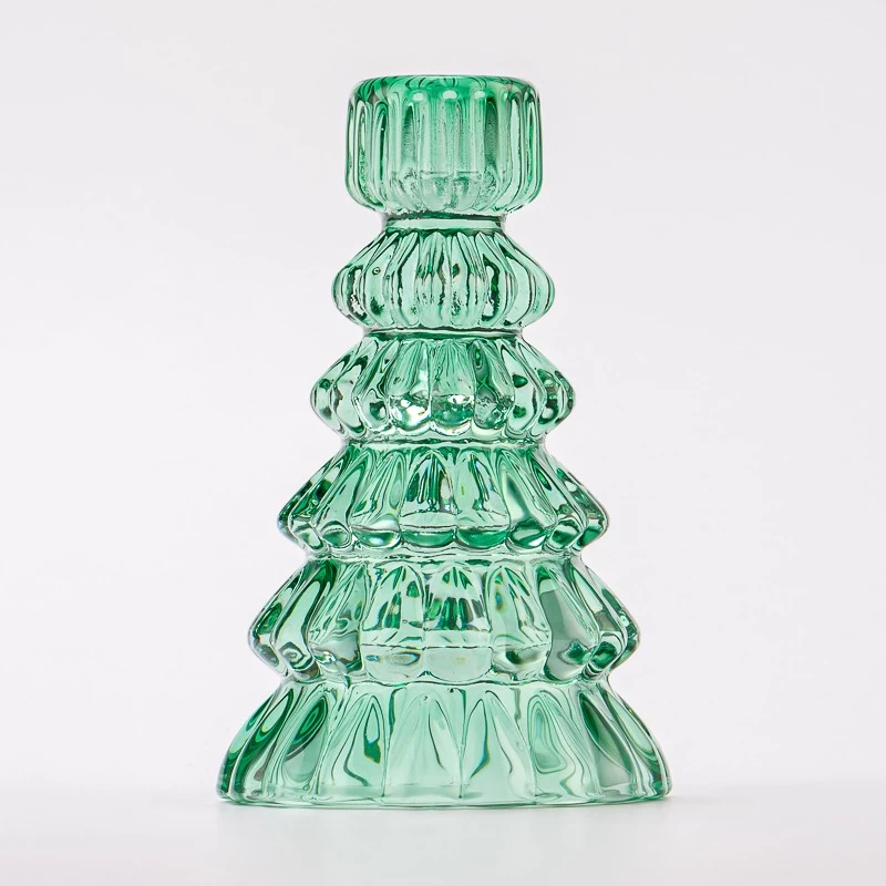 Christmas Tree Shape Green Color Tealight Candle Holder Glass Candle Jar