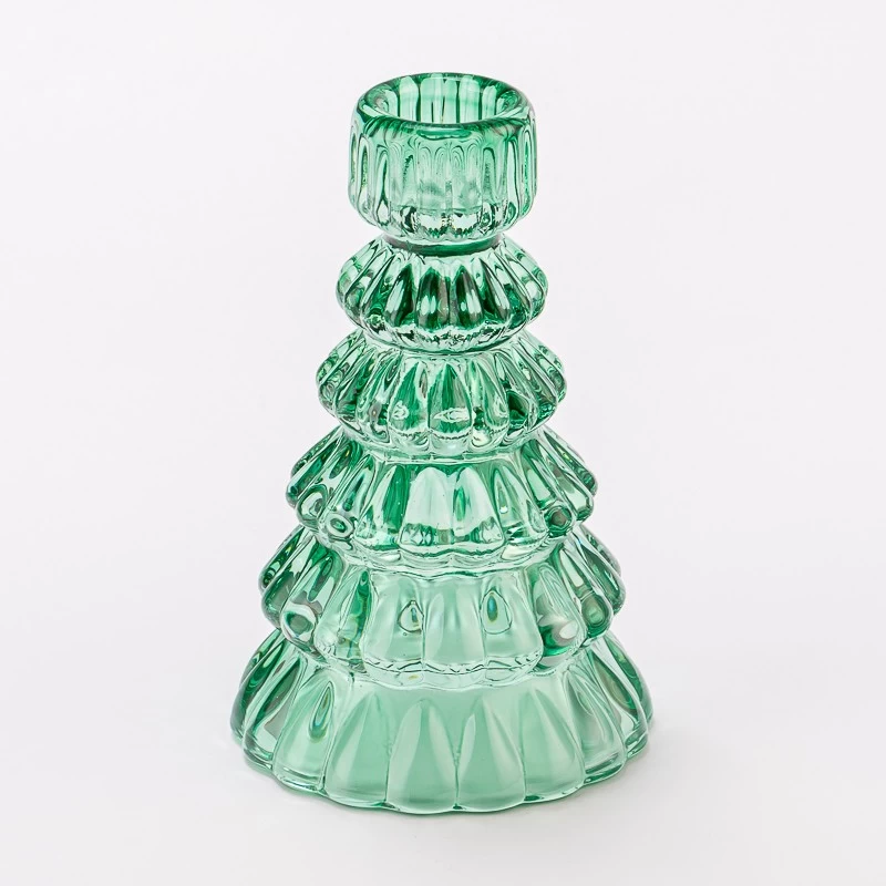 Christmas Tree Shape Green Color Tealight Candle Holder Glass Candle Jar