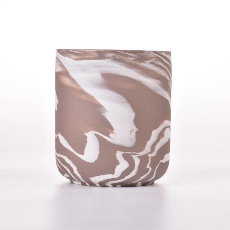 Marble Pattern Matte Ceramic Jar Empty Wax Candle Vessel Manufacturer