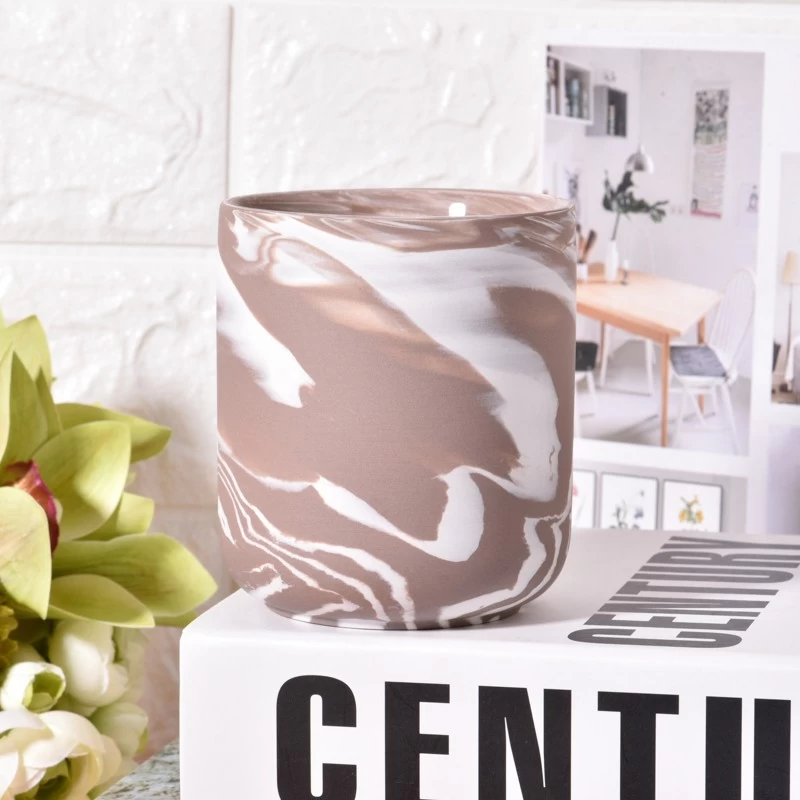 Marble Pattern Matte Ceramic Jar Empty Wax Candle Vessel Manufacturer
