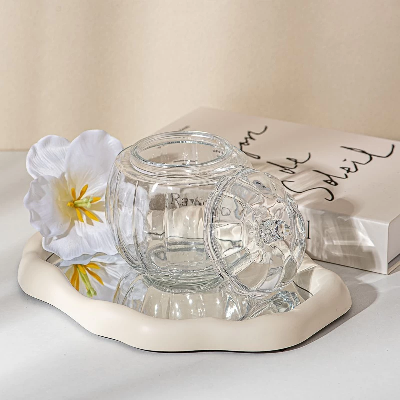 Popular Pumpkin Shaped Custom Color Glass Candle Jar with Lid