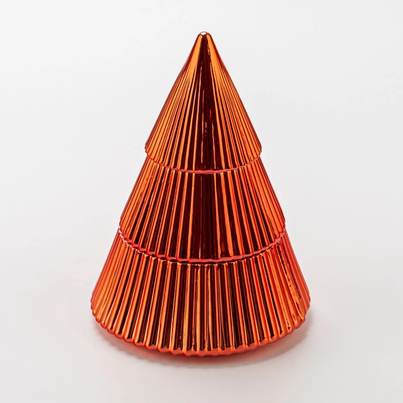 Christmas Tree Style Stripe Surface 350ml Glass Candle Vessel with Cap