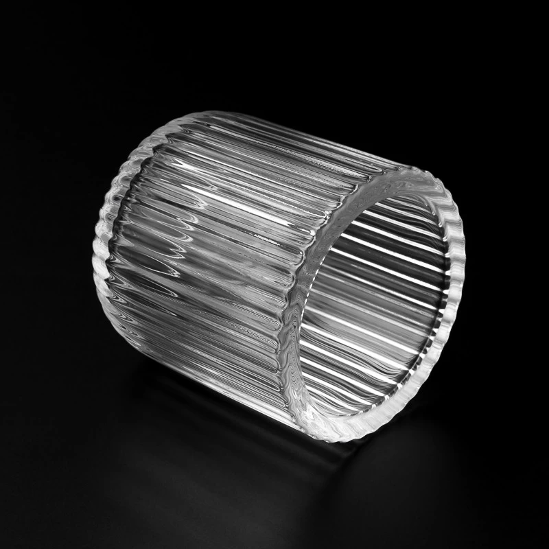 Wholesale thick walled glass candle jar with stripe