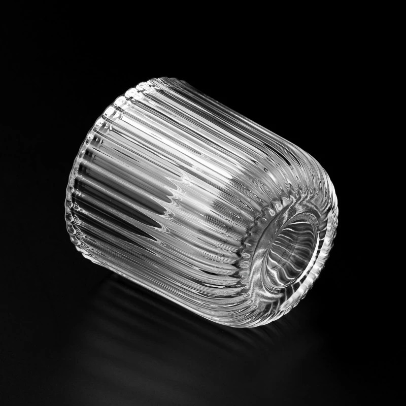Wholesale thick walled glass candle jar with stripe