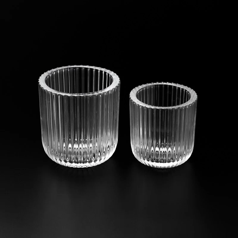 Wholesale thick walled glass candle jar with stripe