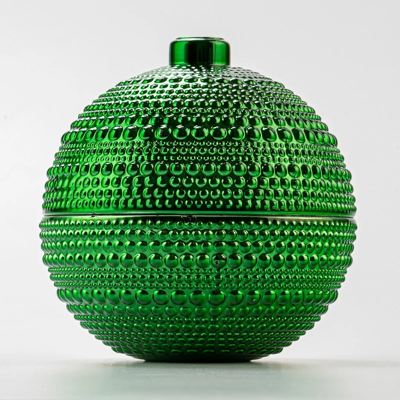 Popular Style Green Embossed Electroplated Glass Candle Jar with Lid