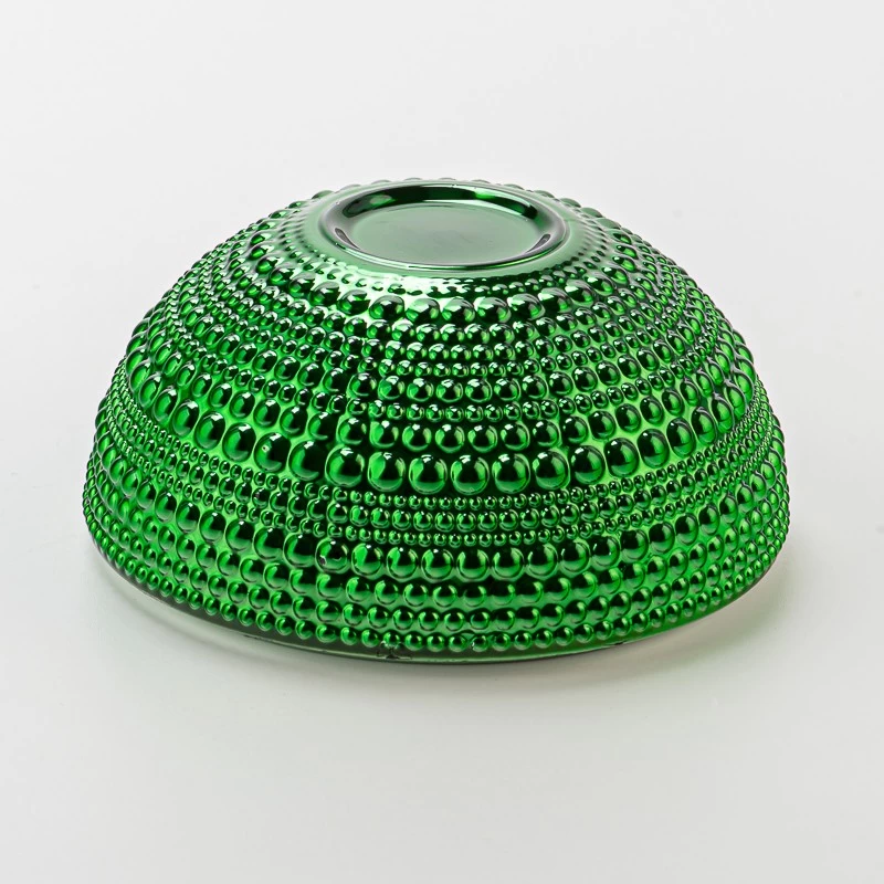 Popular Style Green Embossed Electroplated Glass Candle Jar with Lid