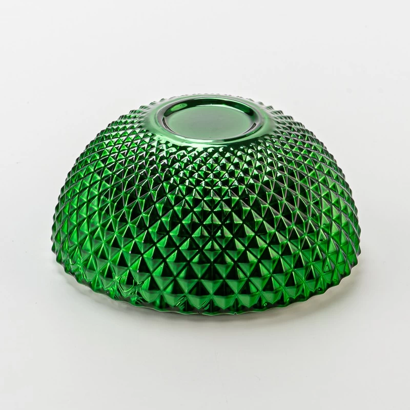 Decorative Green Round Shape Embossed Glass Wax Candle Jar with Glass Lid