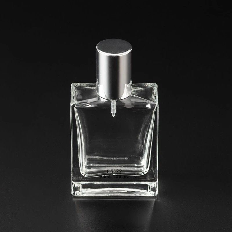 30ml Square Clear Glass Perfume Bottle with silver cap 