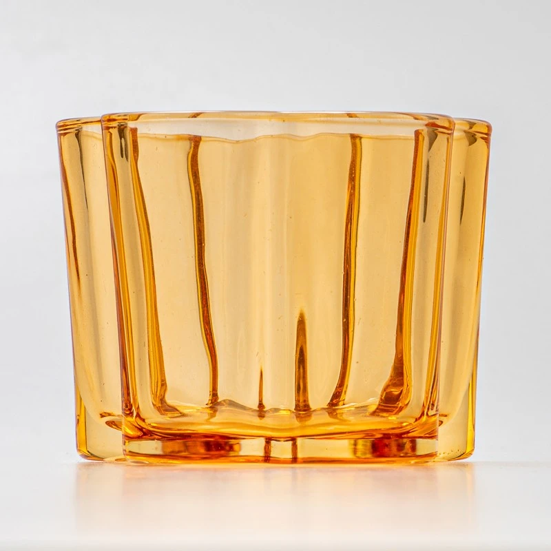 Transparent Amber Color Flower Shape Glass Candle Jar Scented Candle Holder