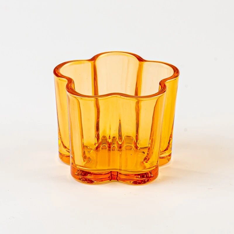 Transparent Amber Color Flower Shape Glass Candle Jar Scented Candle Holder