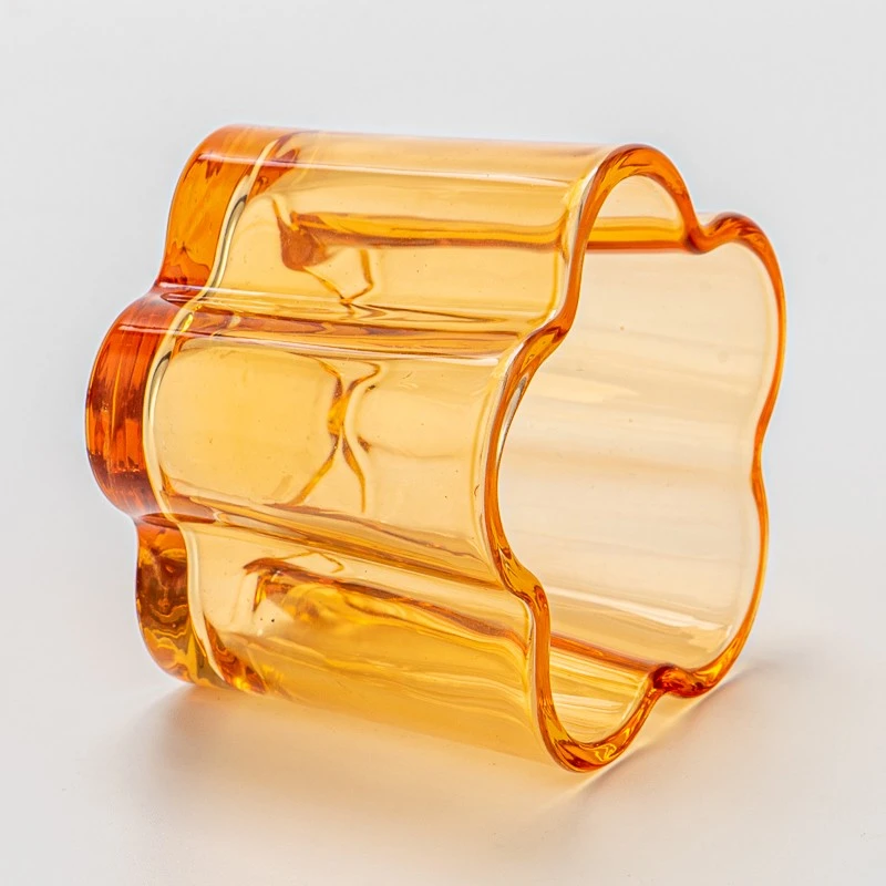 Transparent Amber Color Flower Shape Glass Candle Jar Scented Candle Holder