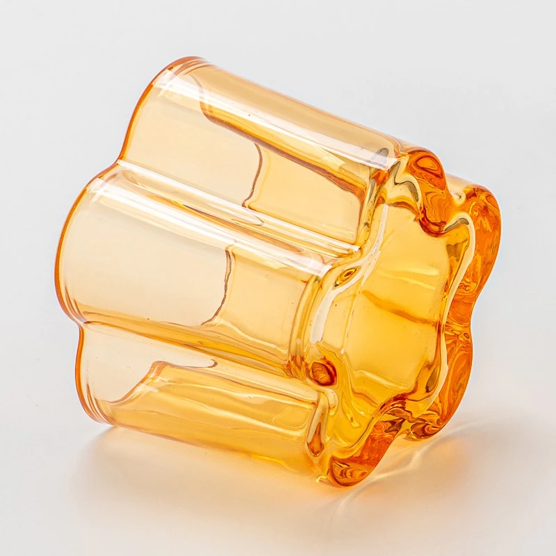 Transparent Amber Color Flower Shape Glass Candle Jar Scented Candle Holder