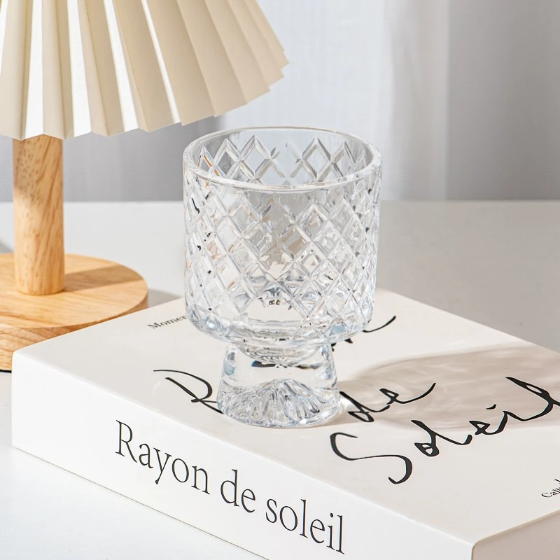 Luxury Exquisite Pattern Retro Style Glass Candle Jar for Decoration