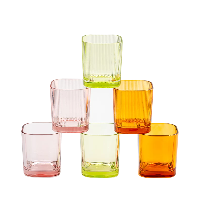 transparent color 8oz square glass candle jar