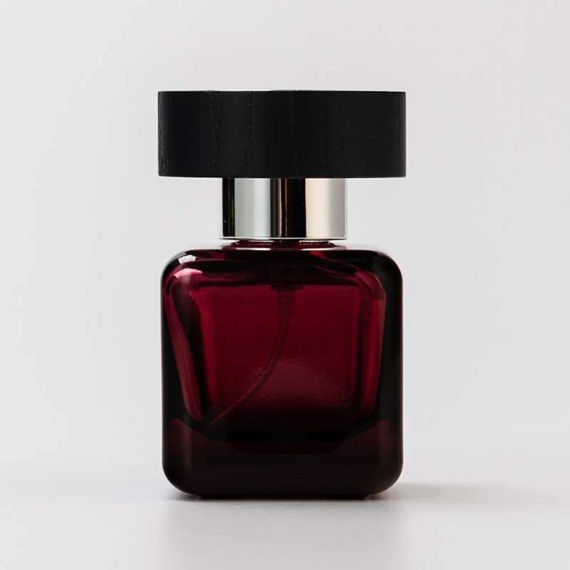 Square Shape Dark Red 30ml Fragrance Glass Perfume Bottle with Round Cap
