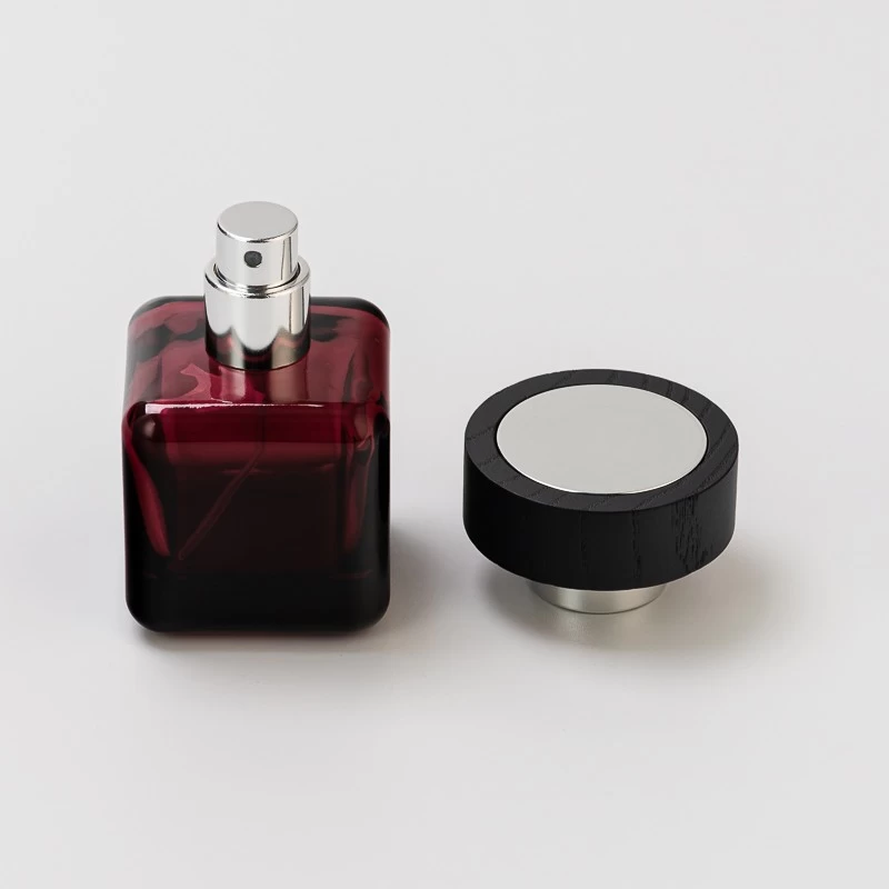 Square Shape Dark Red 30ml Fragrance Glass Perfume Bottle with Round Cap