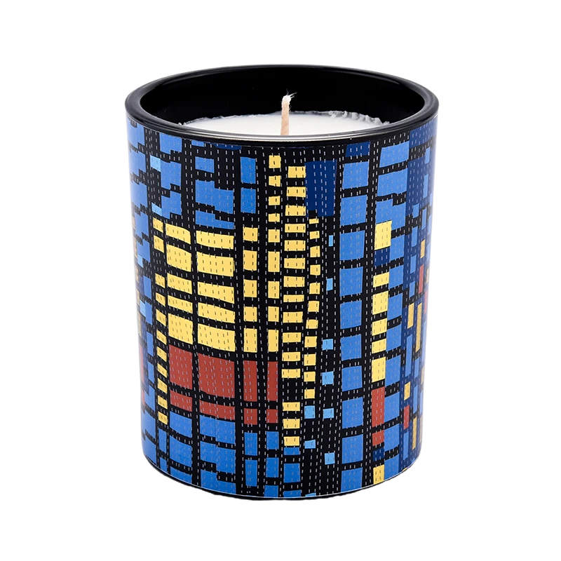Wholesale Geometric Dot Line Glass Candle Jars for Candle Containers