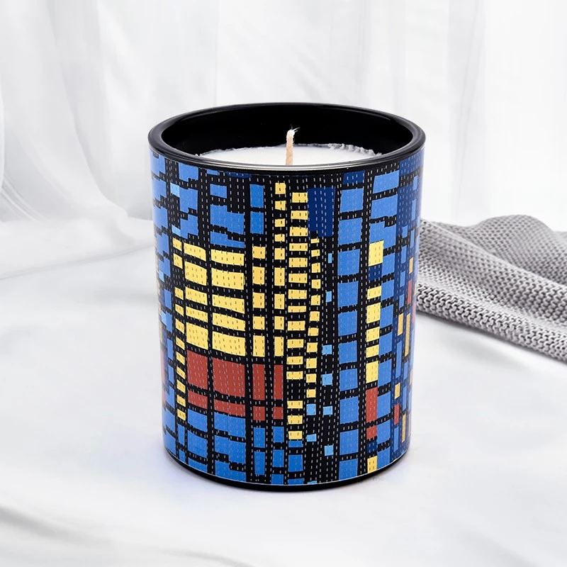 Wholesale Geometric Dot Line Glass Candle Jars for Candle Containers