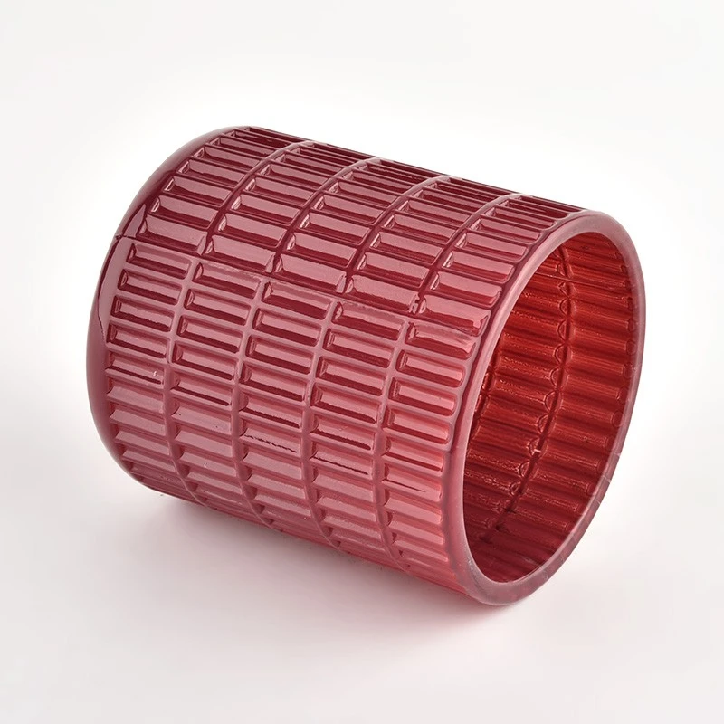 Modern Style Textured Red Glass 7oz Candle Glass Jar for Wholesaling