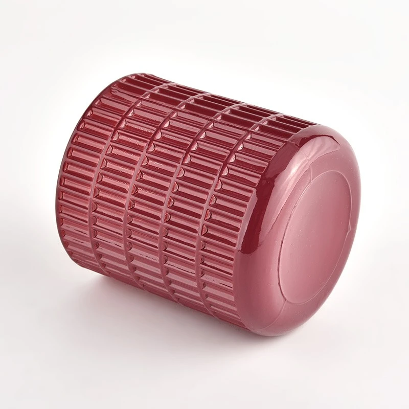 Modern Style Textured Red Glass 7oz Candle Glass Jar for Wholesaling