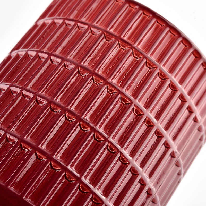 Modern Style Textured Red Glass 7oz Candle Glass Jar for Wholesaling
