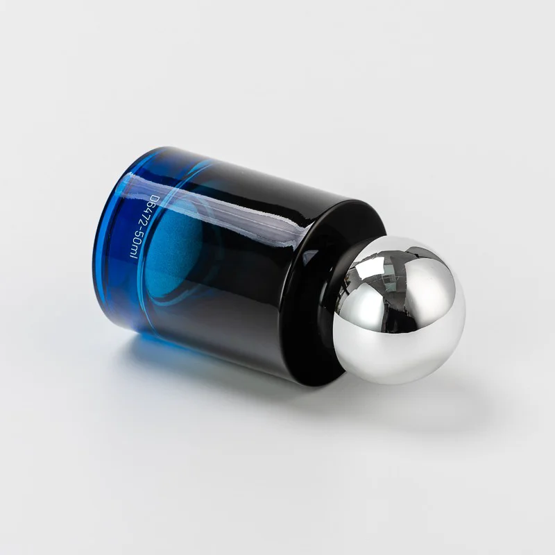 Luxury 50ml Glass Bottle Empty Perfume Spray Bottle with Ball Shape Sliver Cap