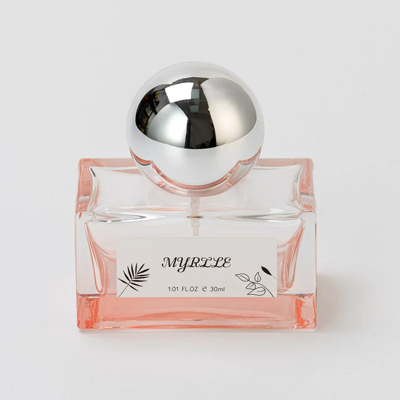 special design square glass perfume bottle with metal ball cap
