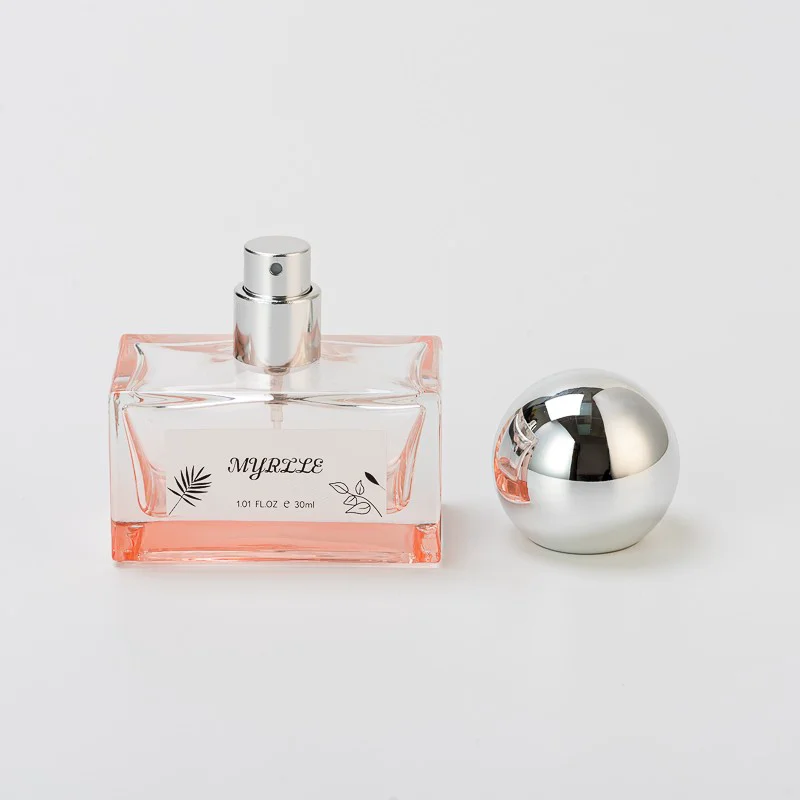special design square glass perfume bottle with metal ball cap