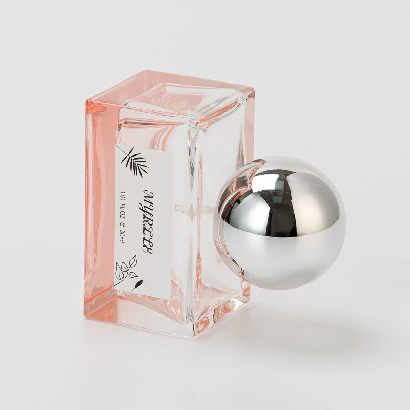 special design square glass perfume bottle with metal ball cap