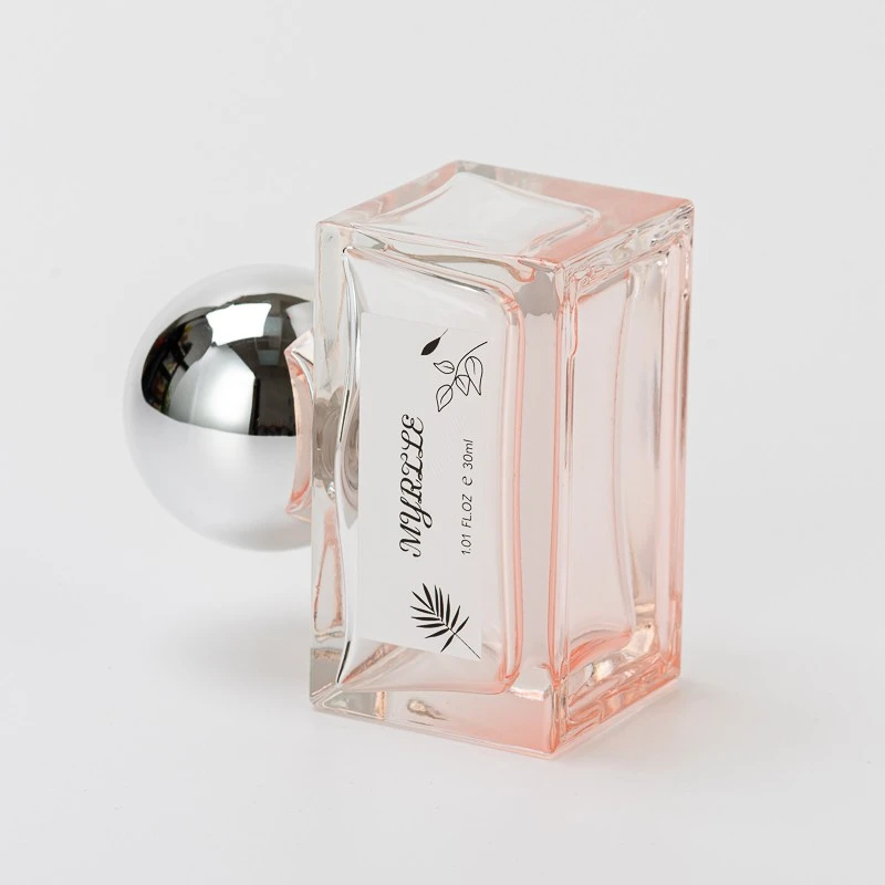 special design square glass perfume bottle with metal ball cap