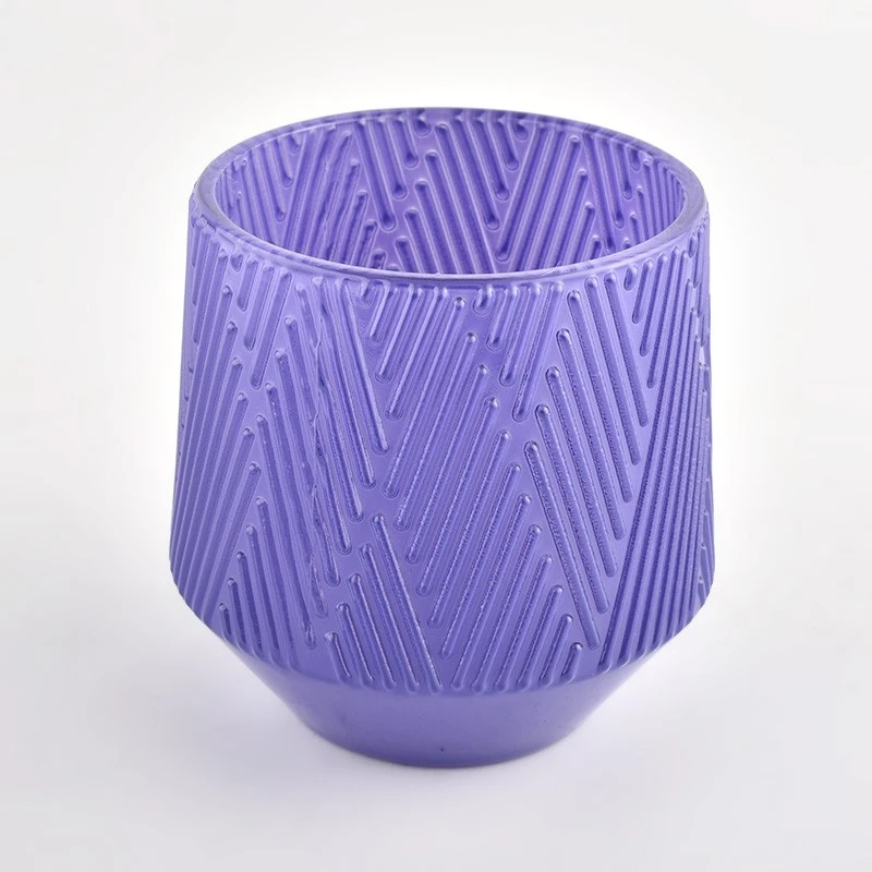 Elegant Textured Purple Glass Candle Vessel Scented Candle Jar