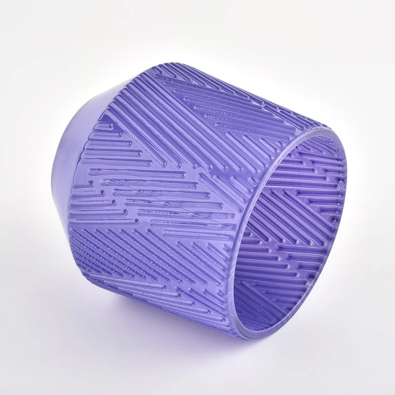 Elegant Textured Purple Glass Candle Vessel Scented Candle Jar
