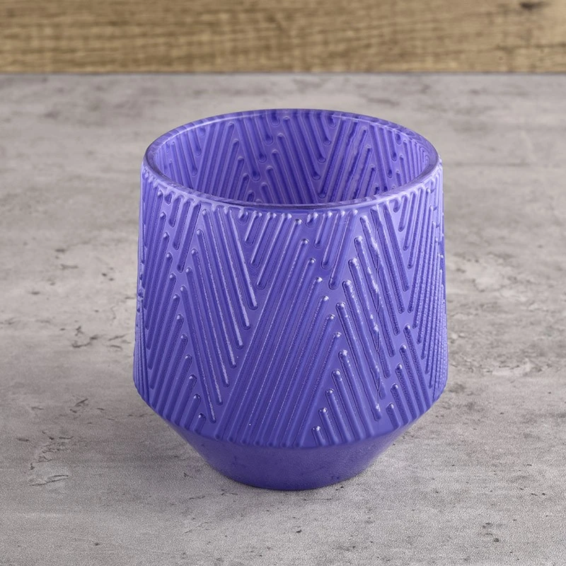 Elegant Textured Purple Glass Candle Vessel Scented Candle Jar