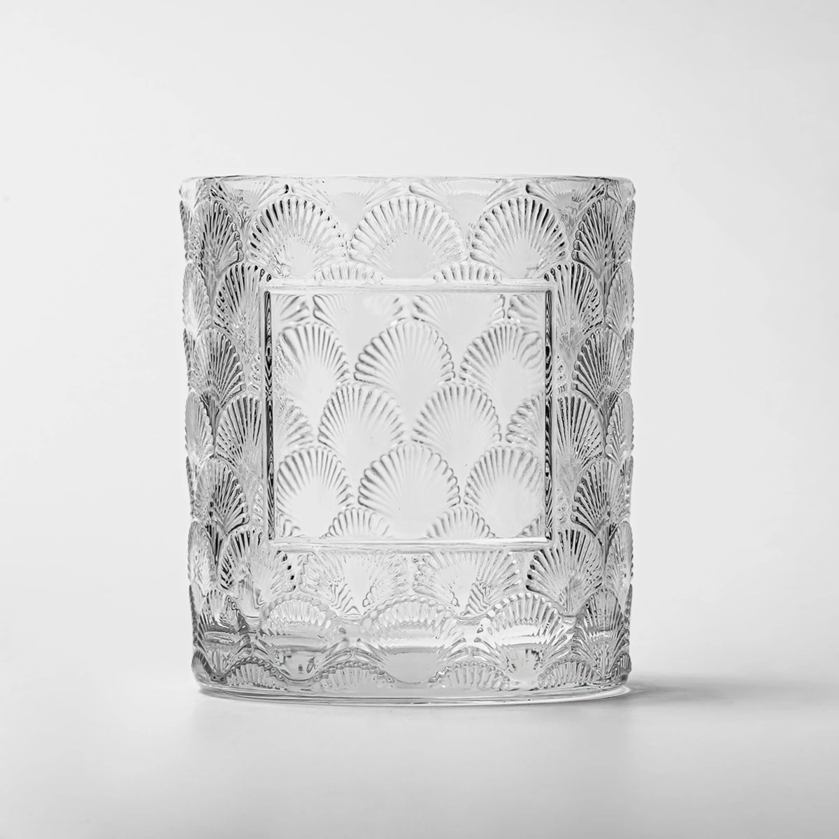 Wholesale 8oz Custom Label Fancy Emboss Surface Glass Vessel Scented Candle Jar