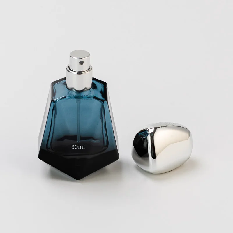 Unique Shape Thick Bottom Glass 30ml Perfume Glass Bottle with Silver Cap