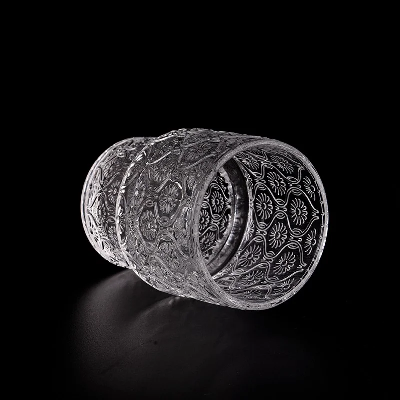 Luxury Embossed Texture Glass Container 5.5oz Empty Candle Holder for Home Decor